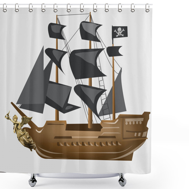 Personality  Ancient Pirate Ship With Black Sails And Flag Shower Curtains