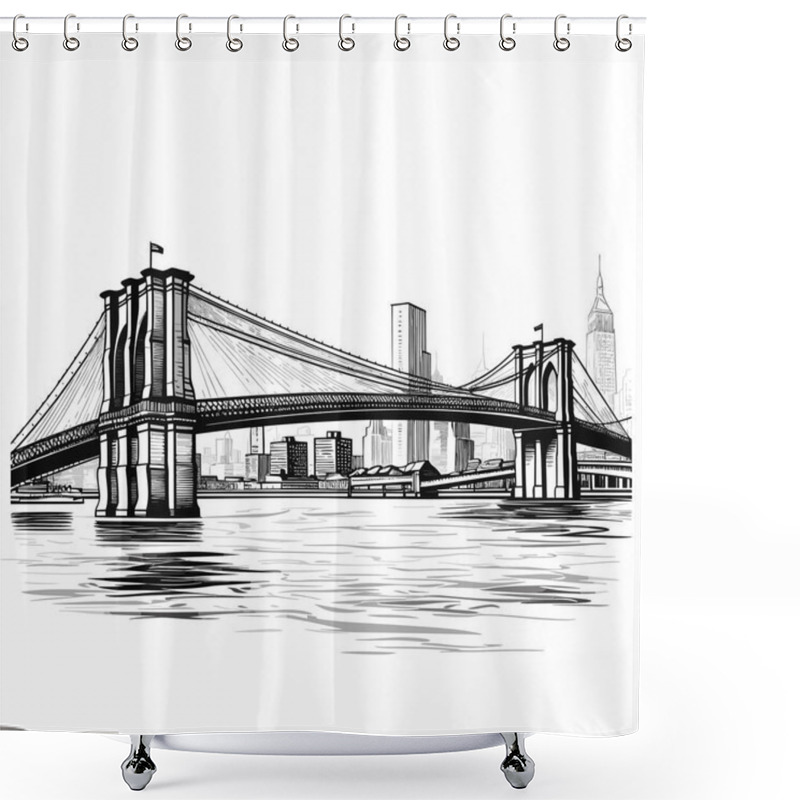 Personality  Brooklyn Bridge Hand-drawn Comic Illustration. Brooklyn Bridge. Vector Doodle Style Cartoon Illustration Shower Curtains