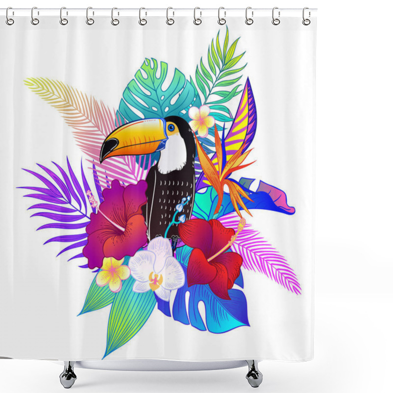 Personality  Beautiful Tropical Exotic Parrot Bird. Vector Illustration. Shower Curtains