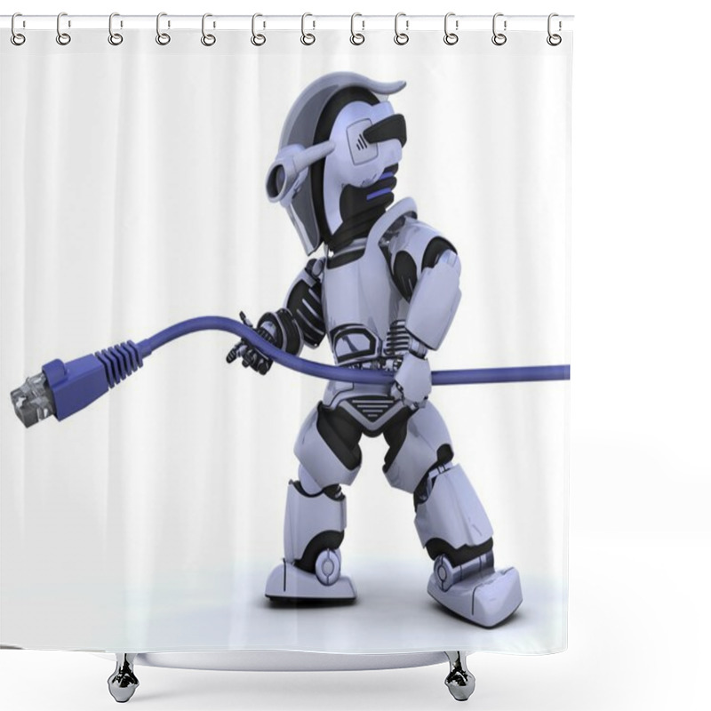 Personality  Robot With RJ45 Network Cable Shower Curtains