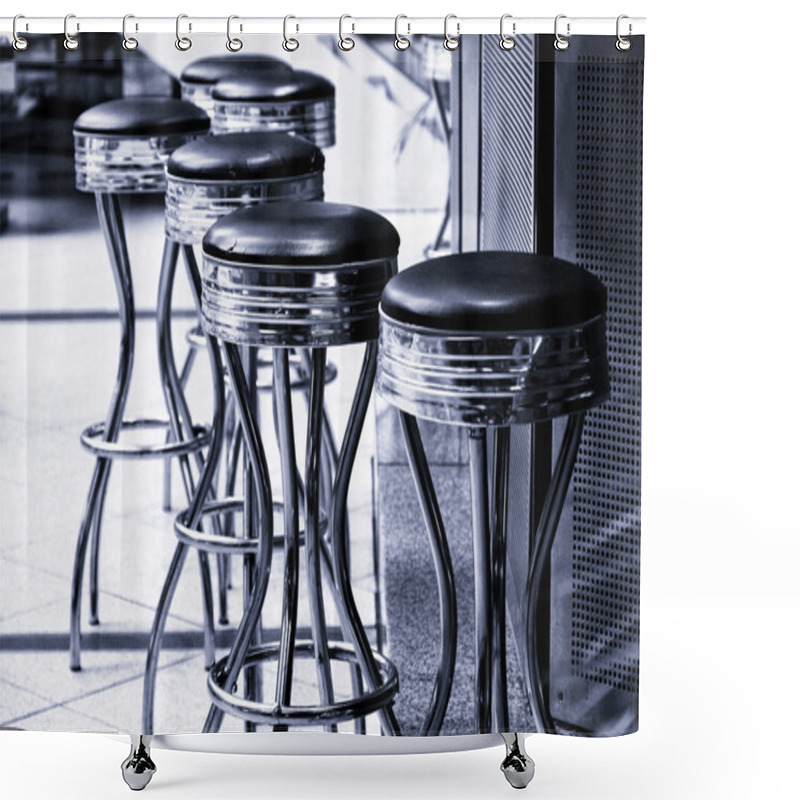 Personality  Bar Stools. Black And White. Toning. Shower Curtains