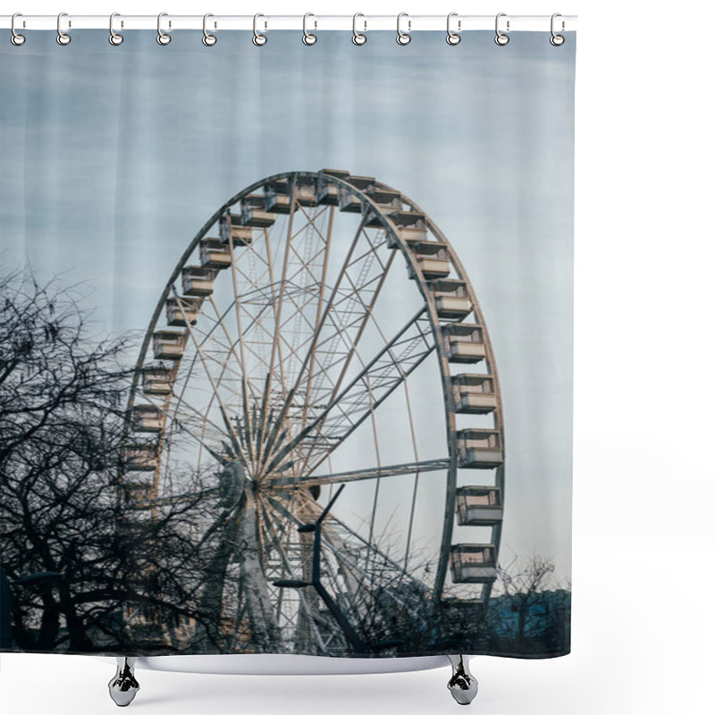 Personality  Experience The Thrill Of Riding A Giant Ferris Wheel In An Amusement Park. Surrounded By Trees And The Open Sky, Its A Perfect Spot For Recreation. Shower Curtains