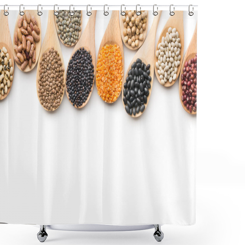 Personality  Various Dried Legumes In Wooden Spoons Shower Curtains