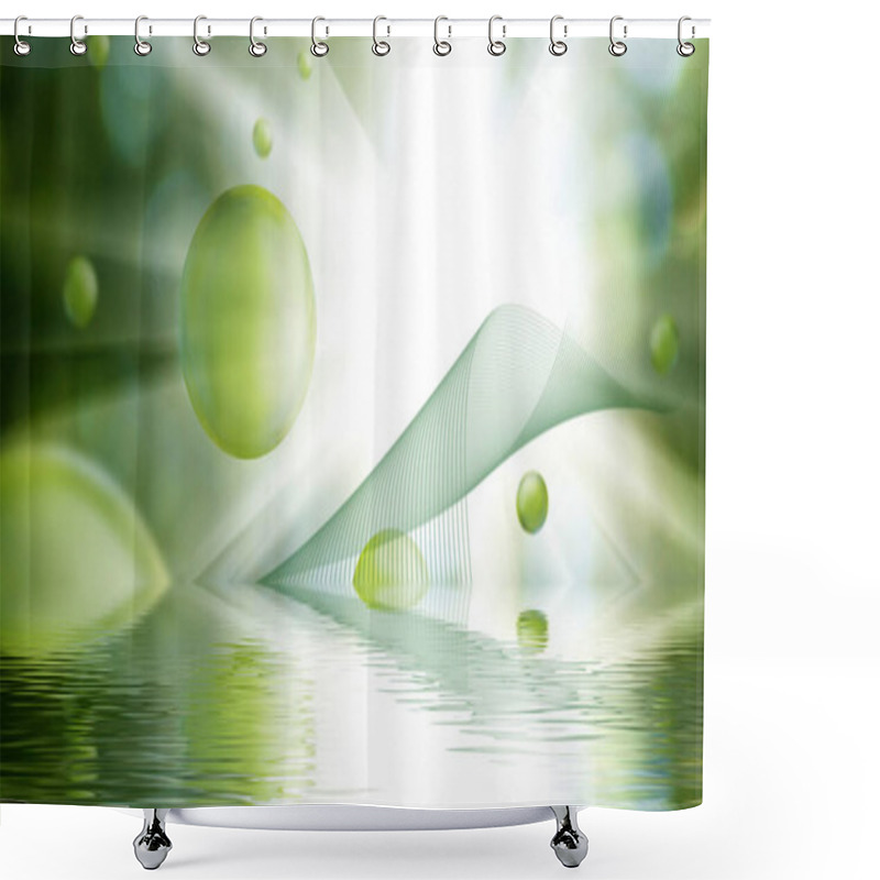 Personality  Floating Green Spheres Create A Mesmerizing Display As They Hover Above Tranquil Water, Reflecting Radiant Light And Enhancing The Beauty Of An Ethereal Environment Filled With Nature's Wonders. Shower Curtains