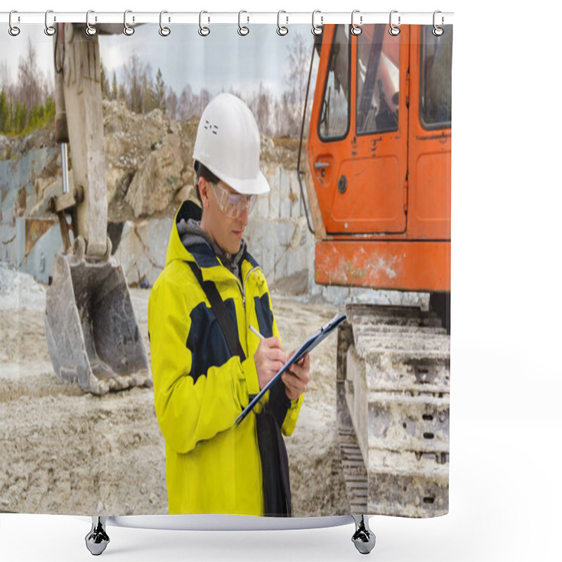 Personality  Man Geologist Or Mining Engineer At Work Shower Curtains