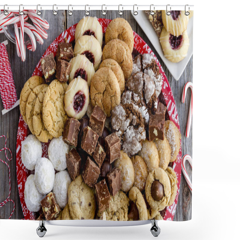 Personality  Holiday Cookie Gift Tray With Assorted Baked Goods Shower Curtains