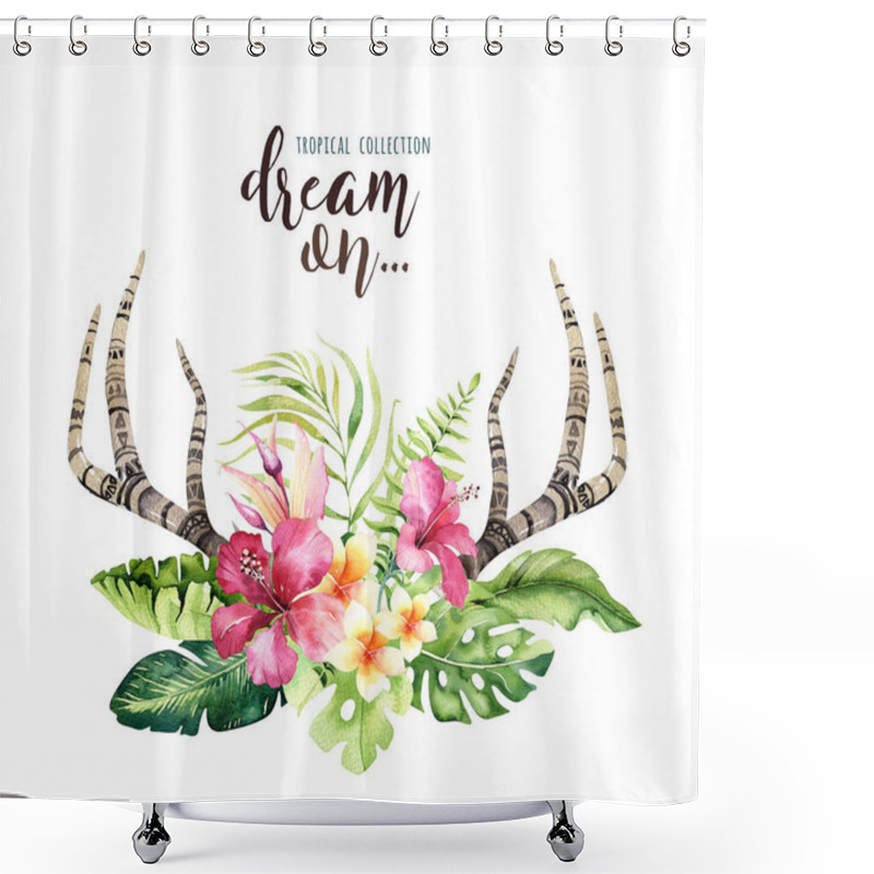 Personality  Deer Horns And Tropic Leaves Shower Curtains