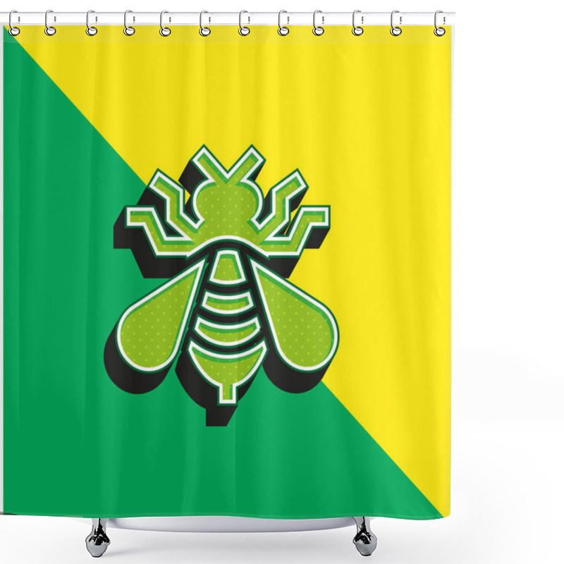 Personality  Bee Green And Yellow Modern 3d Vector Icon Logo Shower Curtains