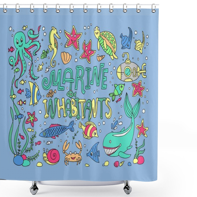 Personality  Vector Illustrations Marine Inhabitants. Shower Curtains