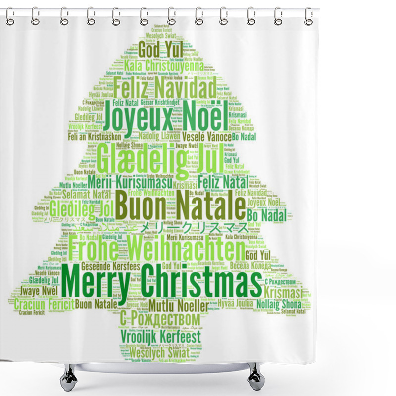 Personality  Merry Christmas In Different Languages Word Cloud  Shower Curtains