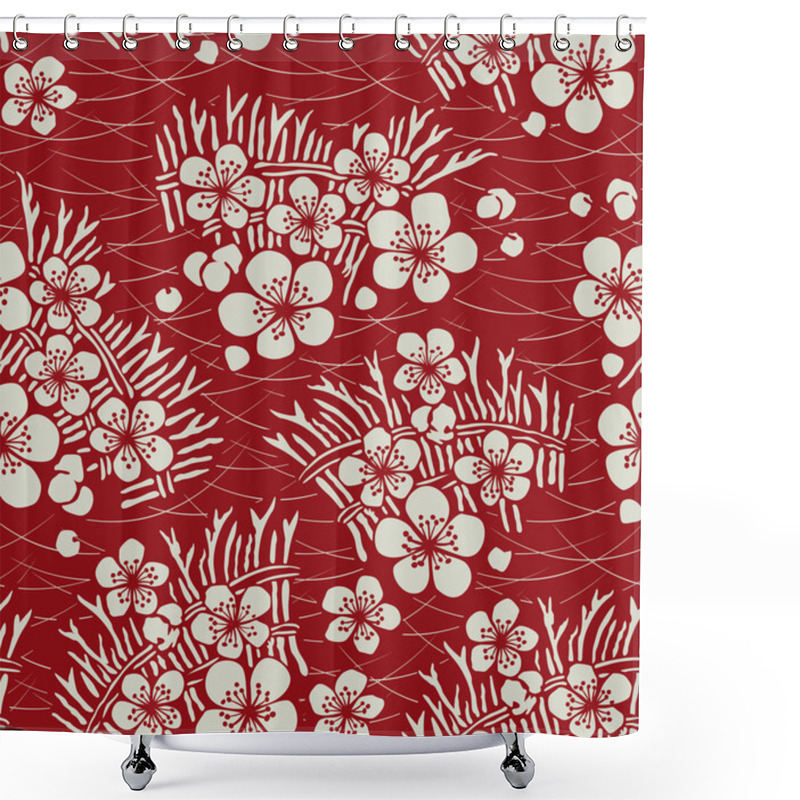 Personality  Seamless Japanese Floral Pattern Shower Curtains