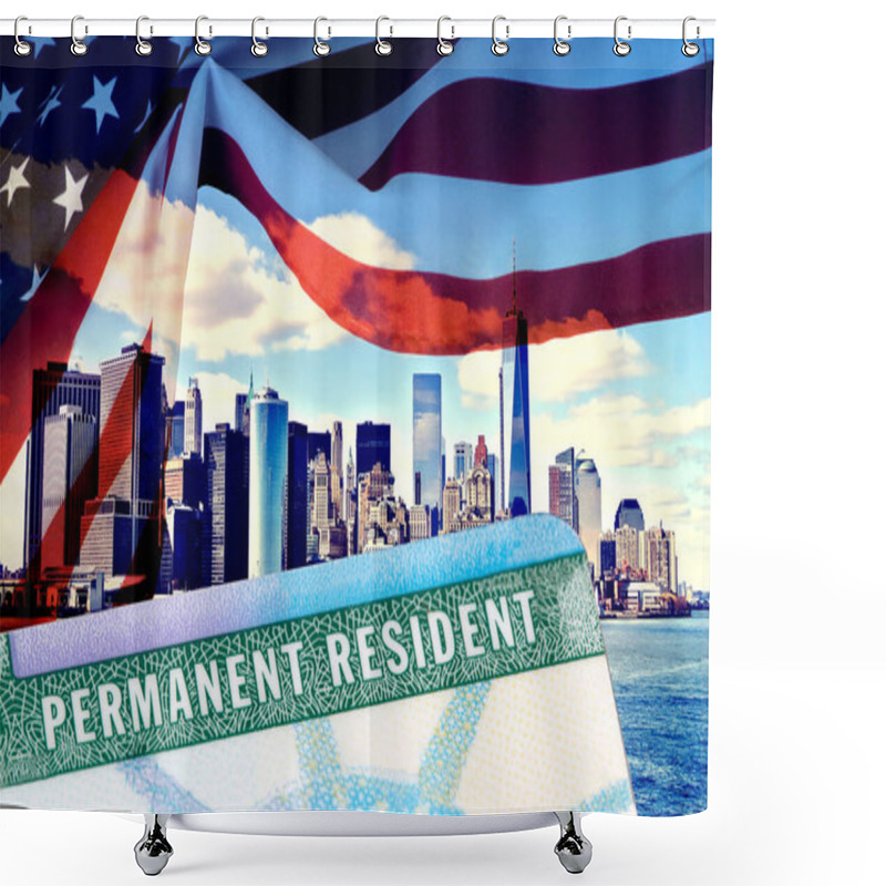 Personality  Flag Of USA And The Green Card Shower Curtains