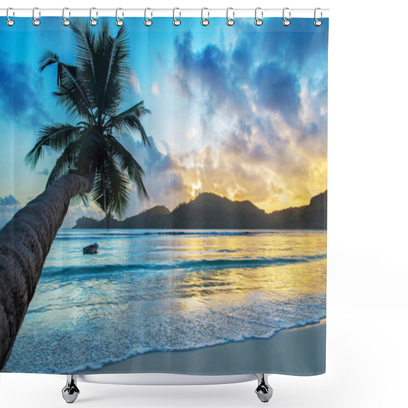 Personality  Tropical Beach Baie Lazare At Sunset Shower Curtains