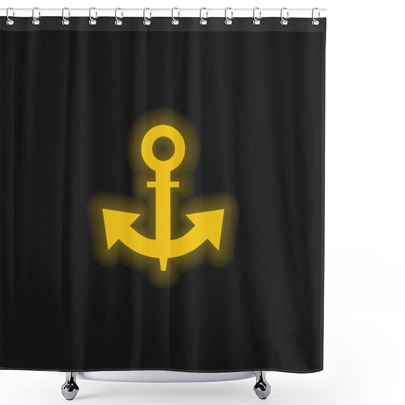 Personality  Boat Anchor Yellow Glowing Neon Icon Shower Curtains