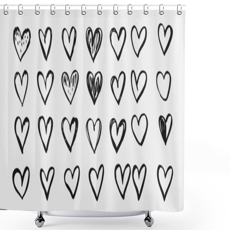 Personality  A Row Of Hearts With Different Sizes And Shapes. Some Are Small And Some Are Large. They Are All Black Shower Curtains