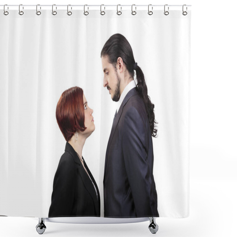 Personality  Stand Off Between A Male And Female Partner Shower Curtains