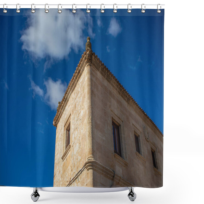 Personality  Detail Of The Corner Of The Alarcn Town Hall, Cuenca, Castilla-La Mancha, Spain, In Daylight Shower Curtains