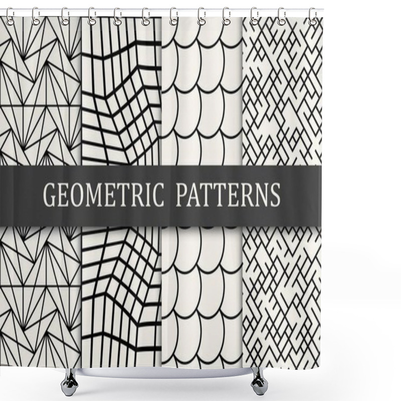 Personality  Seamless Geometric Grid Pattern Print Set. Fashion Background Pattern Design. Vector Illustration. Shower Curtains