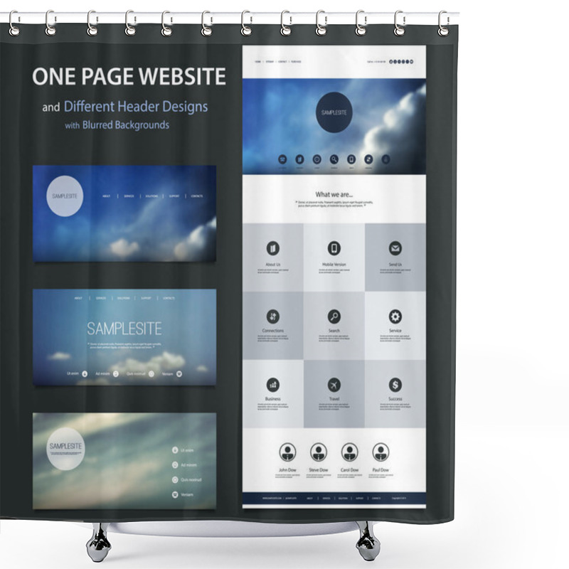 Personality  One Page Tiled Website Template And Different Header Designs With Blurred Sunset And Cloudy Sky Backgrounds Shower Curtains