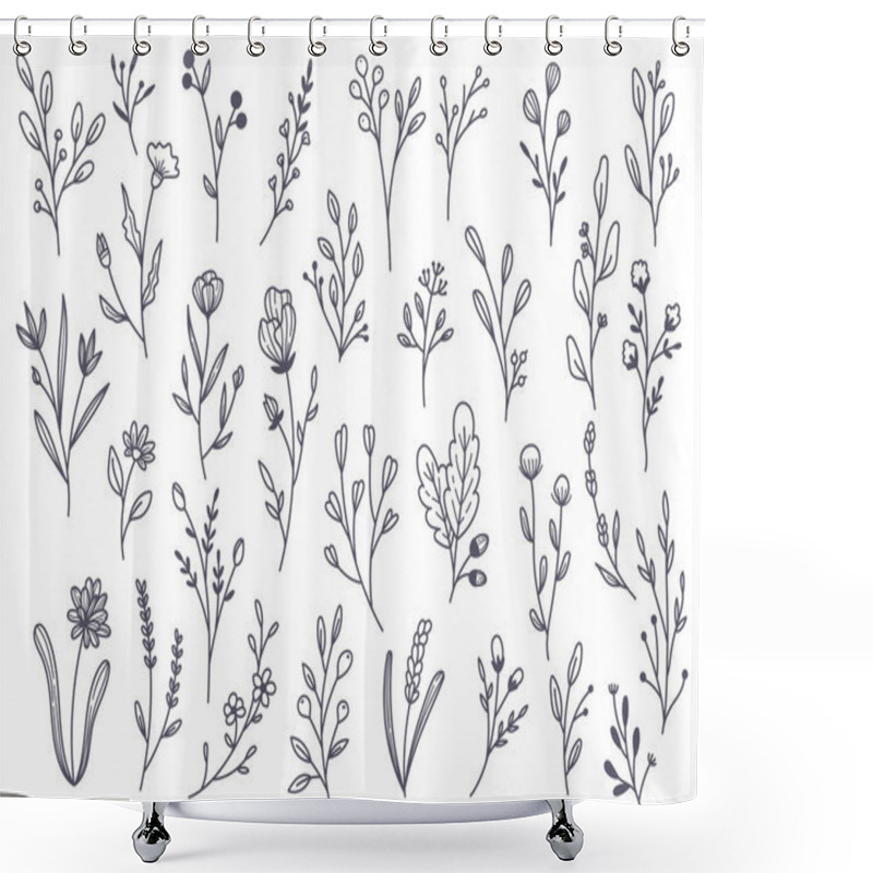 Personality  Set Of Hand-drawn Floral Doodle Elements. Vector Illustration Shower Curtains