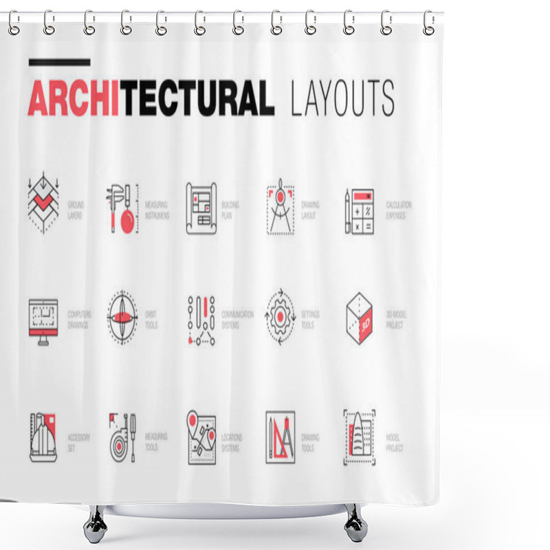 Personality  Architectural Layouts In Trendy Polygonal  Line Composition Shower Curtains