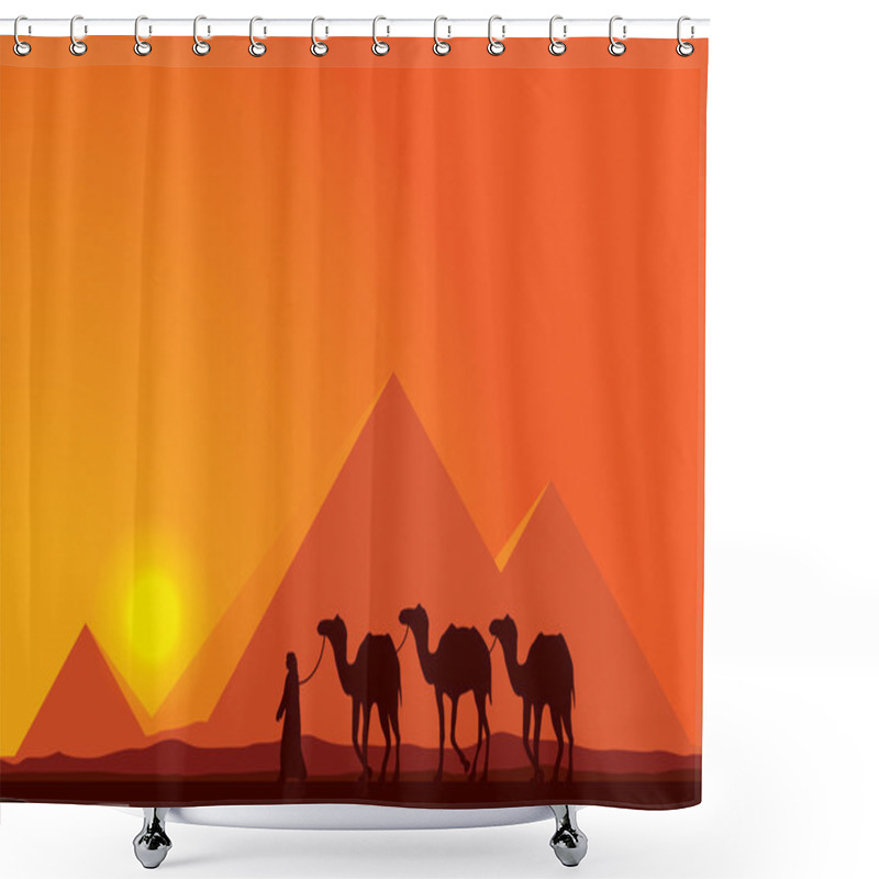 Personality  Egypt Great Pyramids With Camel Caravan On Sunset Background  Shower Curtains