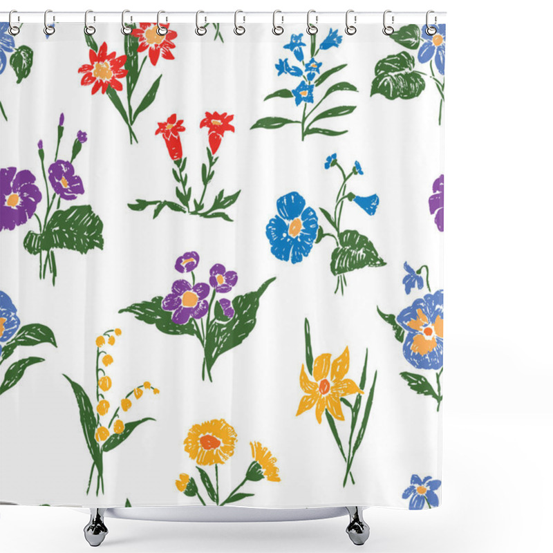 Personality  Vector Pattern Of Various Drawn Flowers Shower Curtains