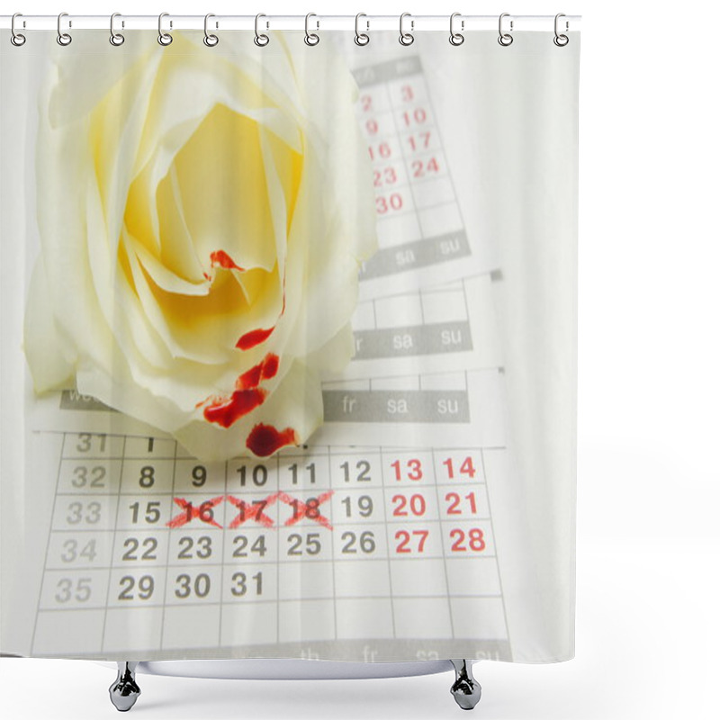 Personality  Menstruation Woman. White Rose On The Calendar. Shower Curtains