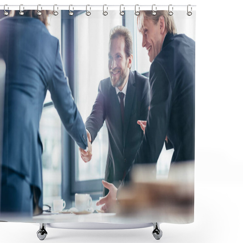 Personality  Businessmen Shaking Hands Shower Curtains