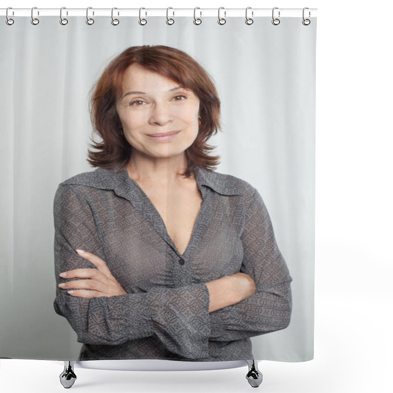 Personality  Smiling Mature Woman With Crossed Arms, Portrait Shower Curtains