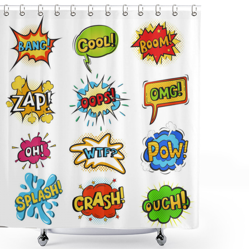 Personality  Pop Art Comic Bubbles Vector Cartoon Speech Popart Style In Humor Expression Bubbling Text Set Isolated On White Background Illustration Shower Curtains