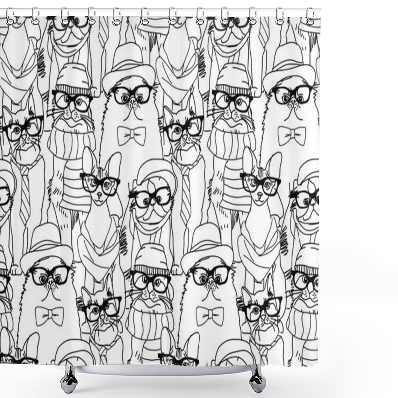 Personality  Cute Cats Seamless Pattern Shower Curtains