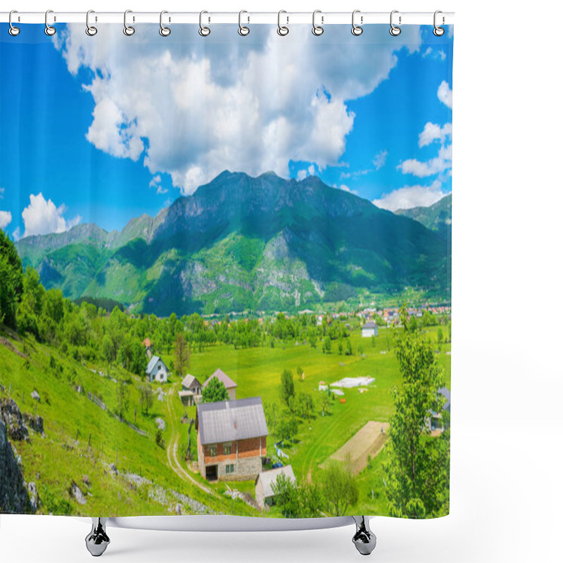 Personality  Picturesque Valley With Small Village Among Mountains Shower Curtains