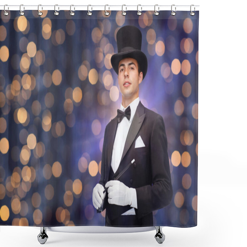 Personality  Magician In Top Hat With Magic Wand Shower Curtains