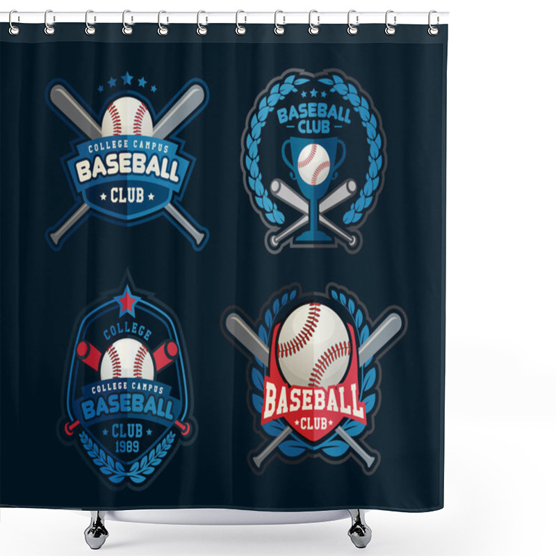 Personality  Baseball Vector, Baseball Badges Set, Sports Template With Ball And Bats For Baseball Shower Curtains