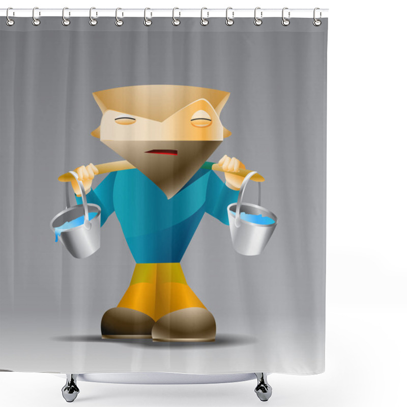 Personality  Cartoon Man With Buckets Of Water. Shower Curtains