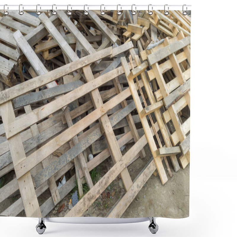 Personality  Stacked Wooden Pallets On Construction Site Shower Curtains