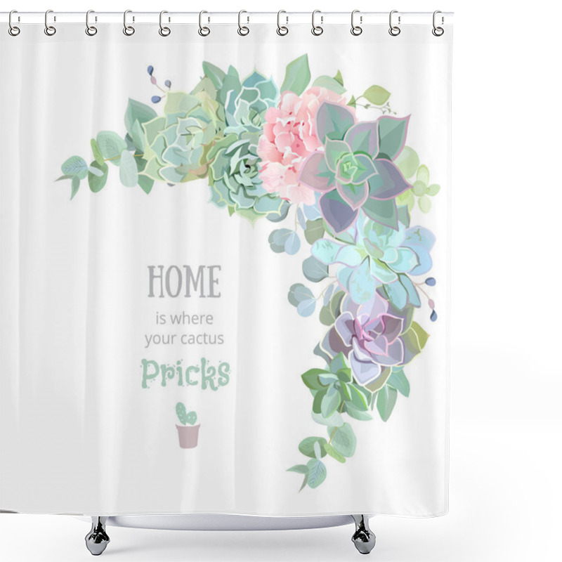 Personality  Wild Desert Floral Crescent Shaped Vector Frame With Succulents Shower Curtains