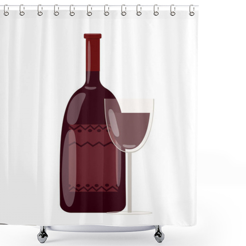 Personality  Red Wine In Bottle And Glass. Sweet Or Dry Alcohol Drink In Wineglass, Goblet. Alcoholic Beverage In Bocal, Transparent Glassware. Flat Vector Illustration Isolated On White Background Shower Curtains