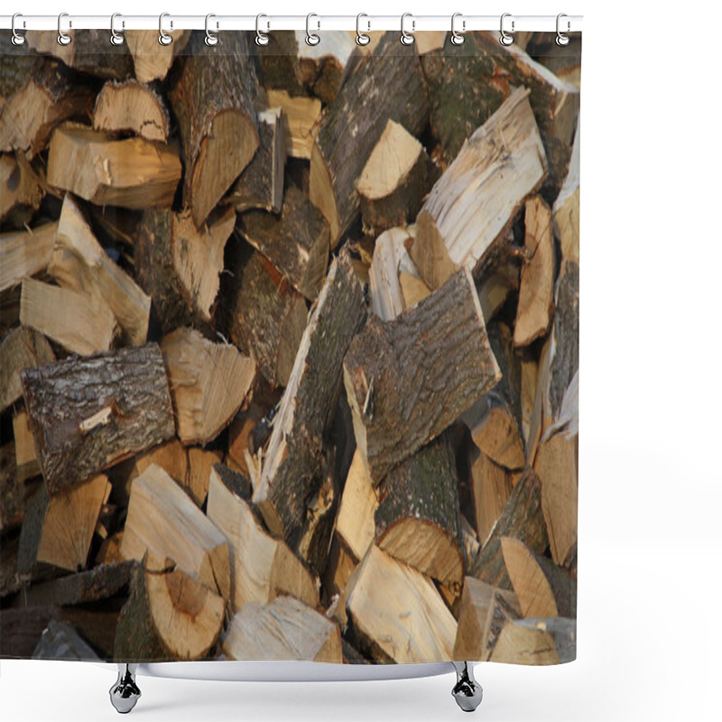 Personality  Stack Of Chopped Oak Firewoods Texture Background Shower Curtains