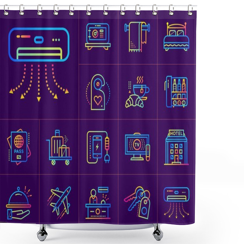 Personality  Linear Icons Set Of Hotel Services. Suitable For Print, Website  Shower Curtains