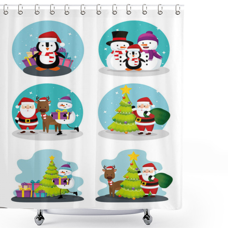 Personality  Bundle Christmas Scenes With Set Icons Shower Curtains