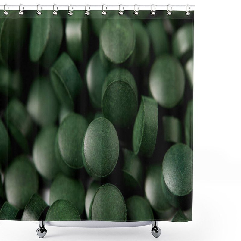 Personality  Full Frame Image Of Pile Of Spirulina Pills Background  Shower Curtains