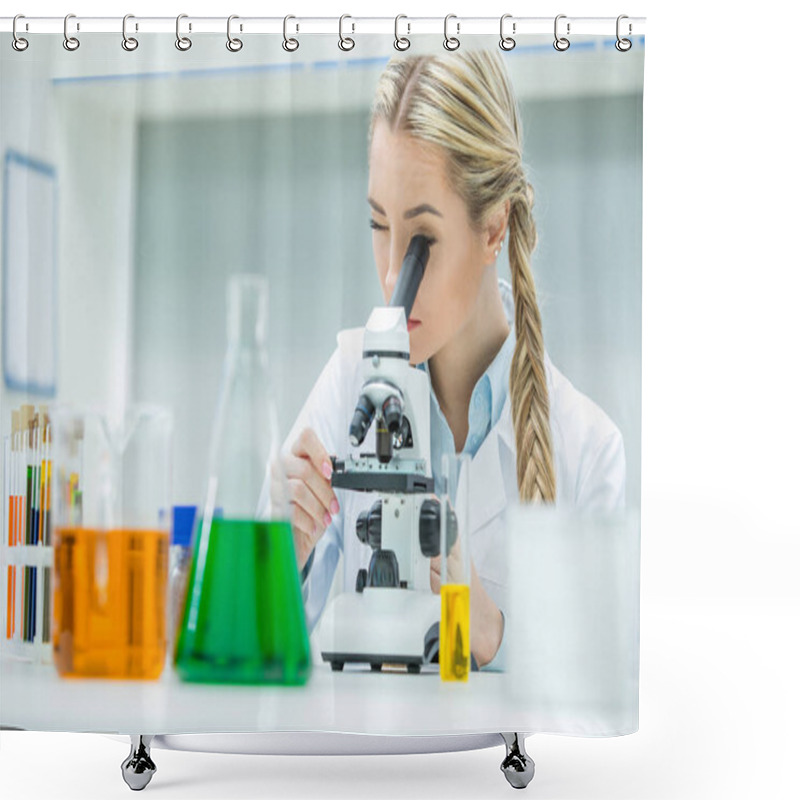 Personality  Female Scientist In Lab Shower Curtains