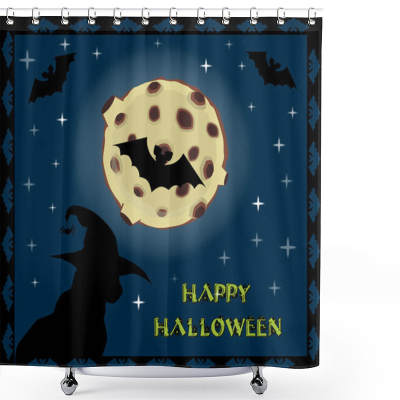 Personality  Silhouette Of Black Cat In Witch Hat On Full Moon Background Shower Curtains