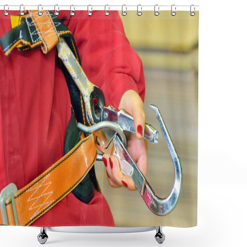 Personality  Woman And A Fall Protection Harness Shower Curtains