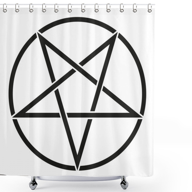 Personality  Pentagram In Circle - Vector Illustration Of Simple Five-pointed Star In Circle, Isolated On White Background Shower Curtains