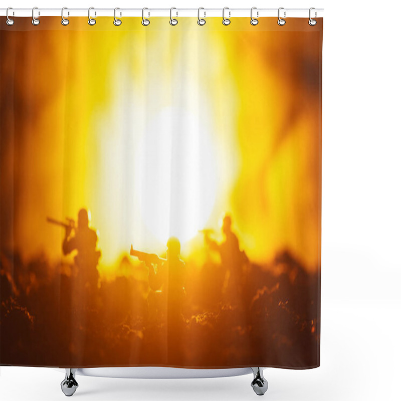 Personality  Battle Scene With Toy Warriors In Smoke And Sunset At Background Shower Curtains