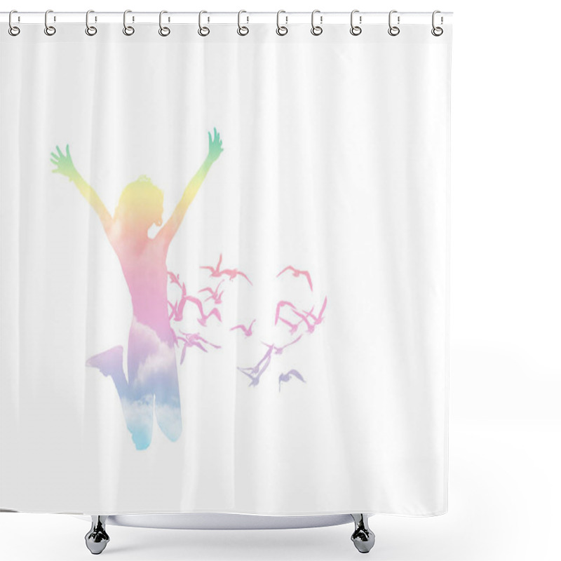 Personality  Happy Girl Jumping Shower Curtains