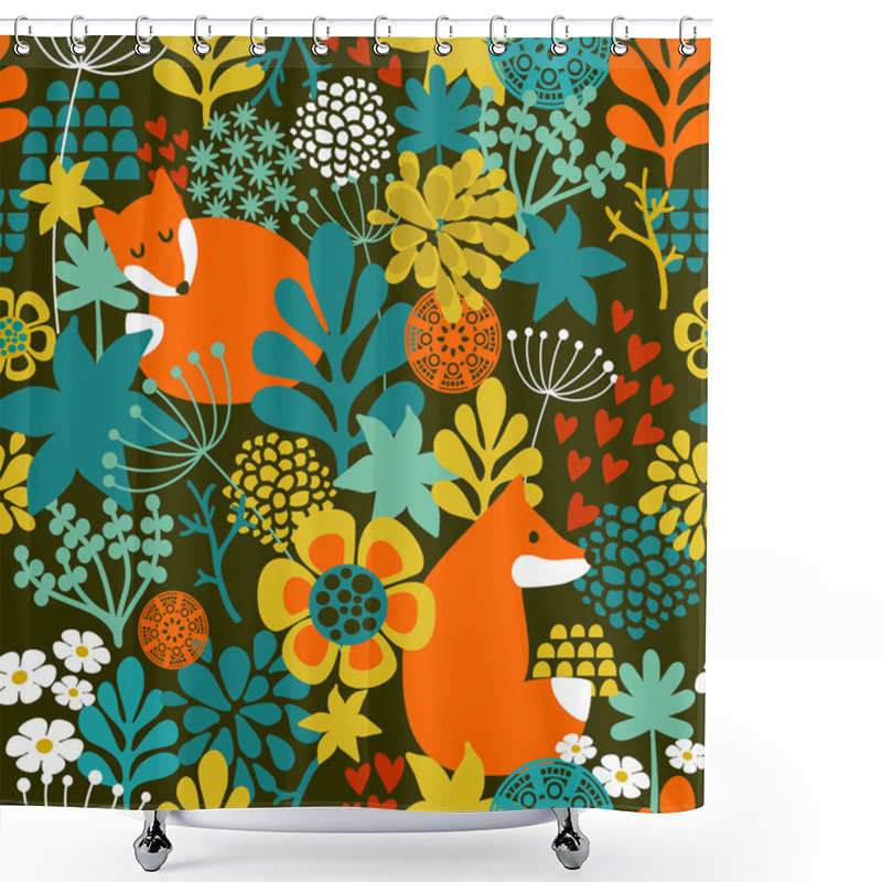 Personality  Seamless Pattern With Foxes In The Flowers Shower Curtains